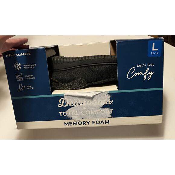 DEARFOAMS Total Comfort Men's Memory Foam Slippers. Size L 11-12. Black. NIB - Picture 1 of 2